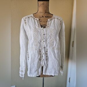 Vintage J.jill Embroidered Linen Top